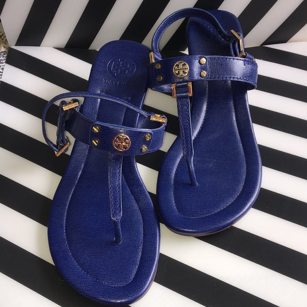 Tory Burch Blue wedges. Gold hardware. Size 11.
